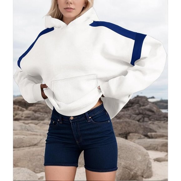 Fleece Oversized Color Block Hoodie Long Sleeve Sweatshirt with Pocket  SMALL NE - Picture 4 of 8